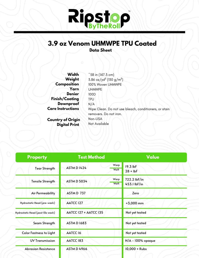 3.9 oz Venom™ UHMWPE TPU Coated - Full Roll