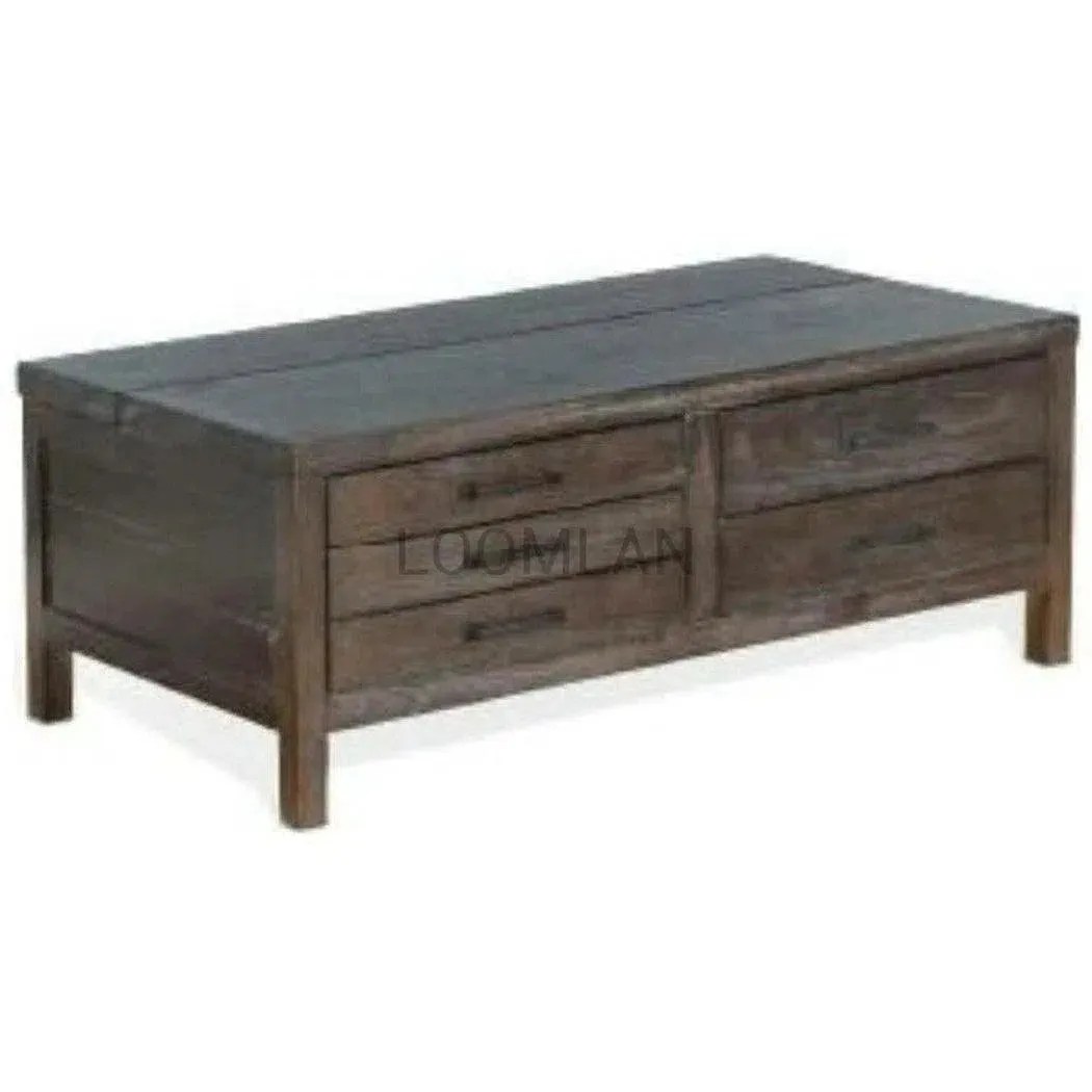 50" Rectangular Distressed Wood Vintaged Coffee Table 5 Drawers