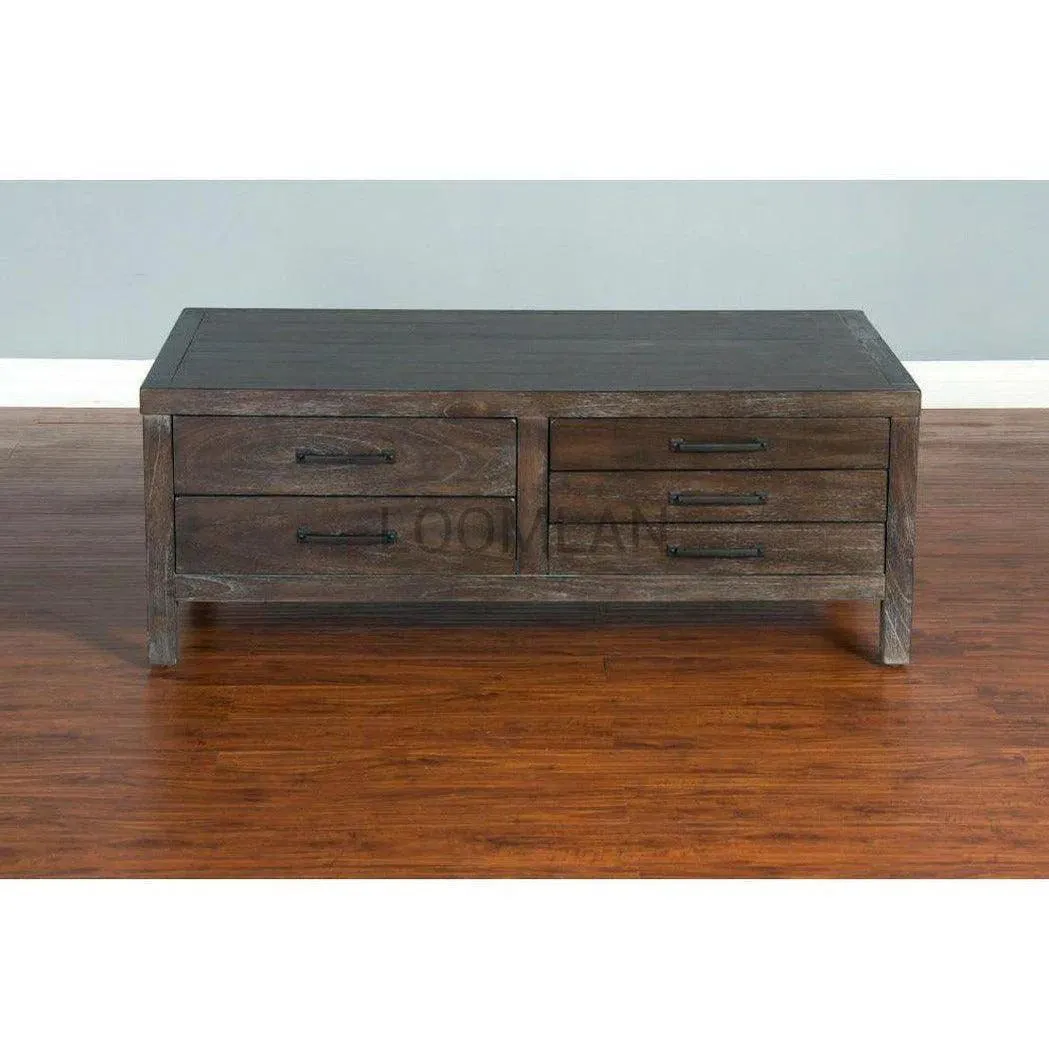 50" Rectangular Distressed Wood Vintaged Coffee Table 5 Drawers