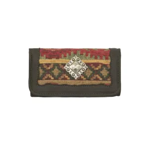 American West Womens Santa Fe Tapestry Multi-Color Leather Trifold Wallet