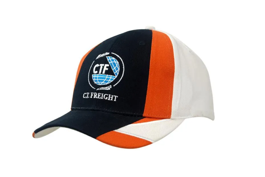 BRUSHED HEAVY COTTON CAP WITH FABRIC INSERTS ON CROWN & PEAK, EMBROIDERED LINES ON PEAK