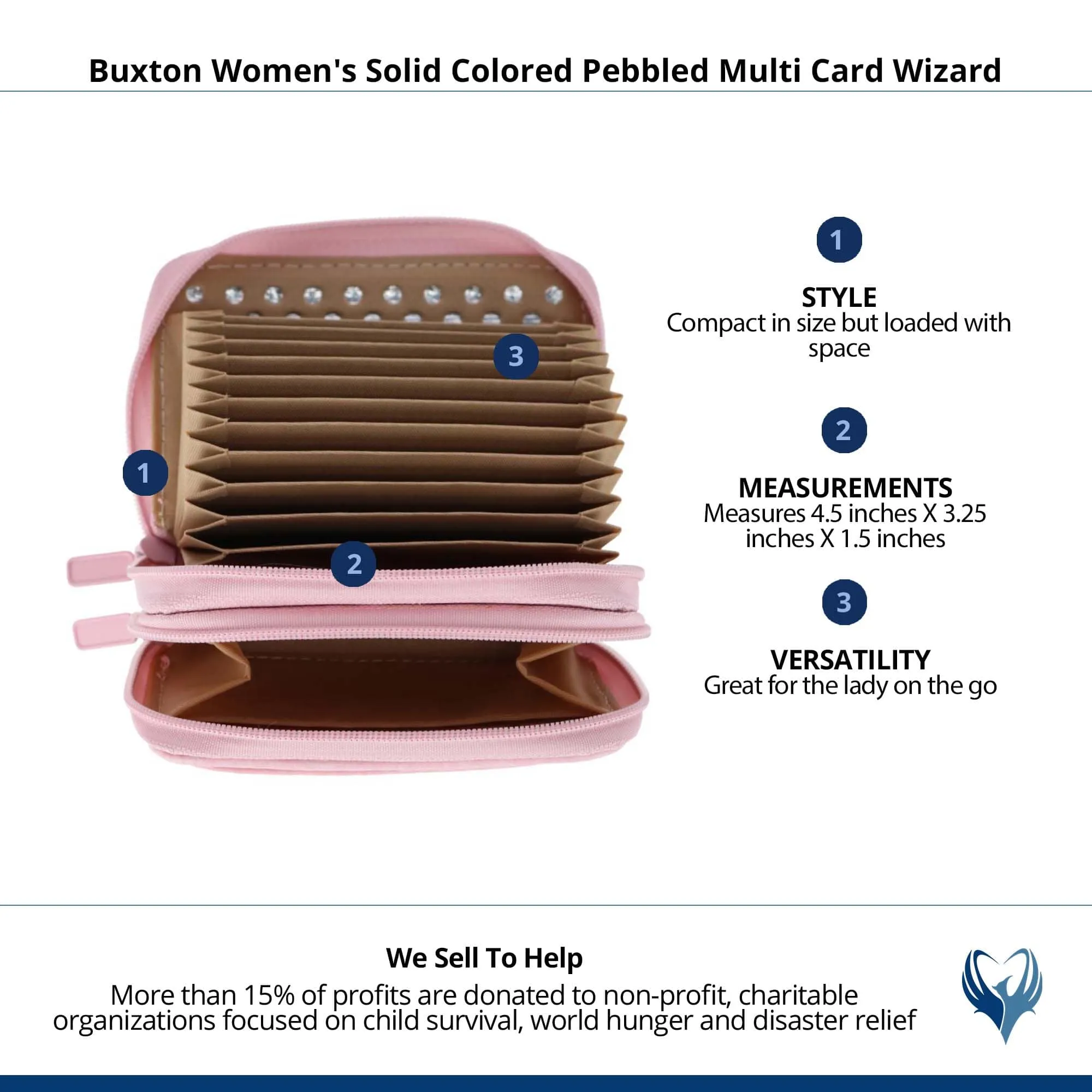 Buxton Women's Solid Colored Pebbled Multi Card Wizard