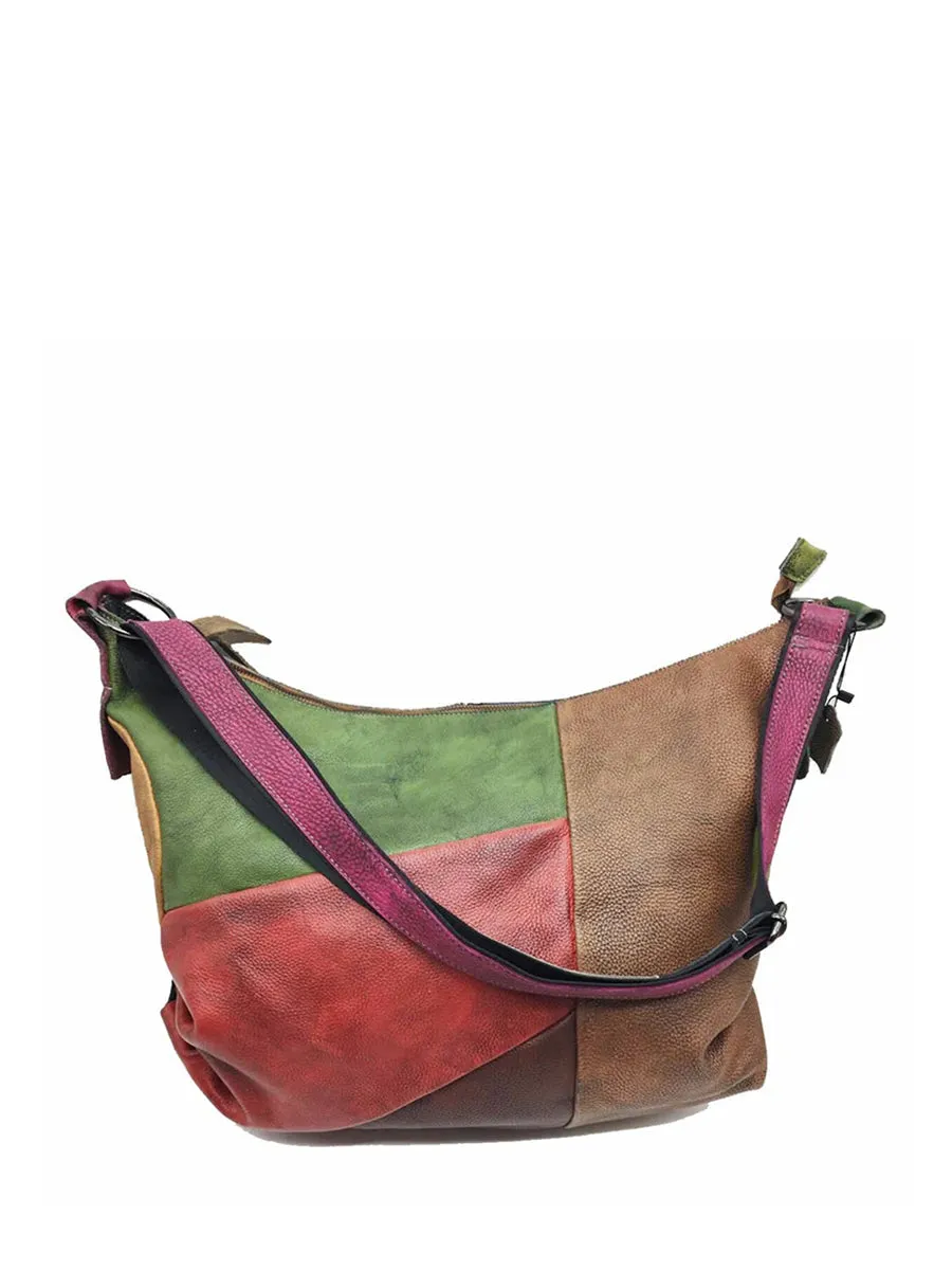 Buykud - Retro Contrast Color Leather Crossbody Bag