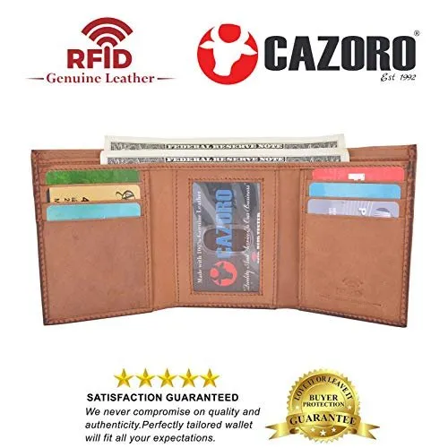 Cazoro Slim RFID Wallets for Men Genuine Leather Front Pocket Trifold Wallet