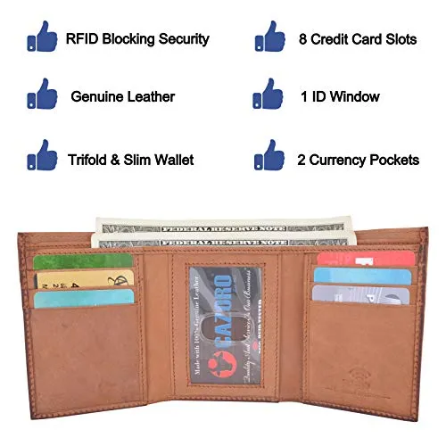 Cazoro Slim RFID Wallets for Men Genuine Leather Front Pocket Trifold Wallet