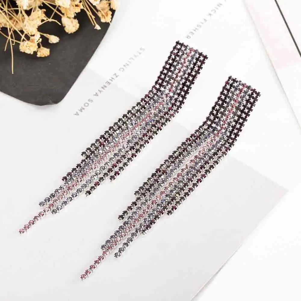 Crystal Rhinestone Long Tassel Party Earrings - 5 Styles