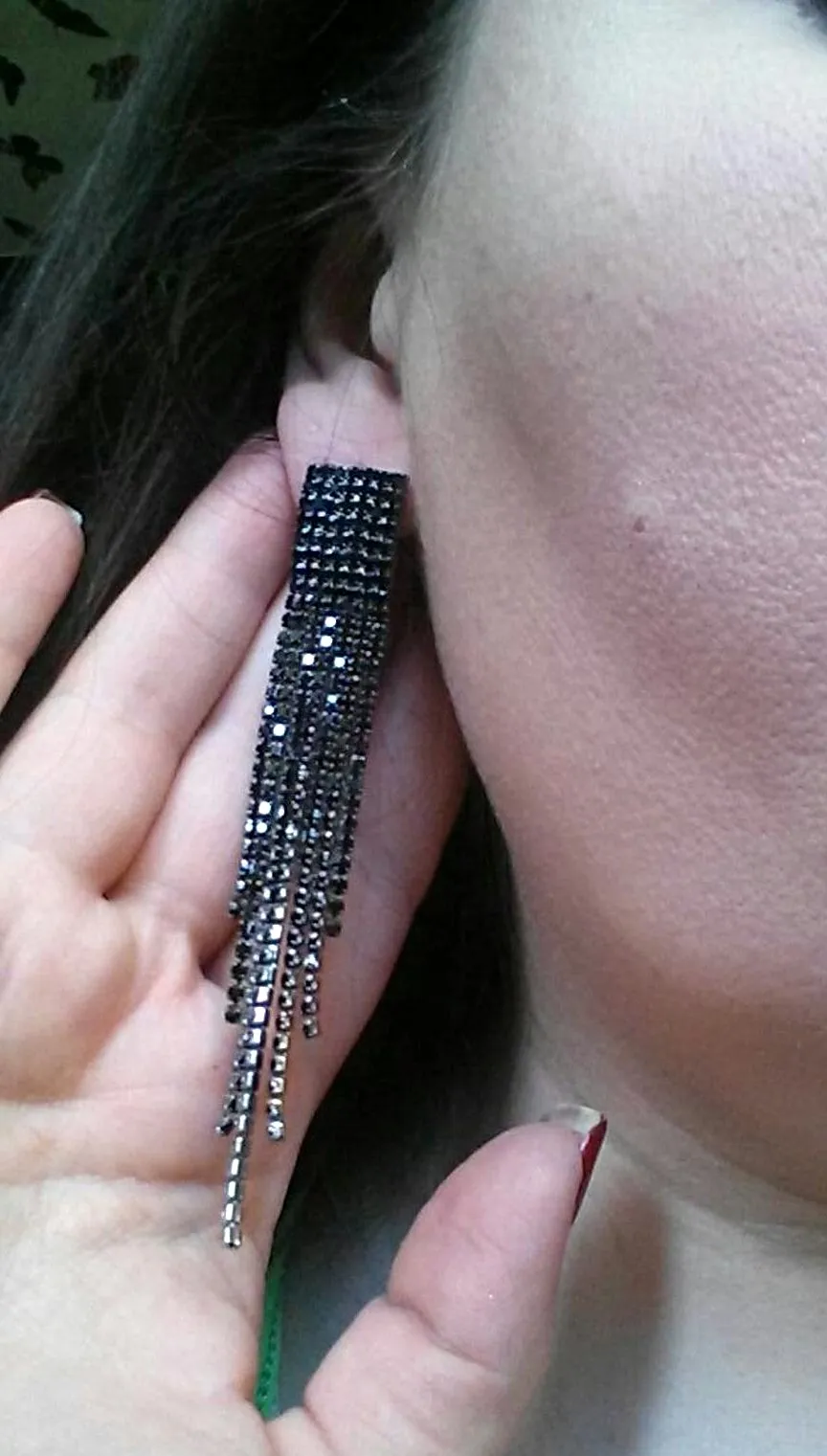 Crystal Rhinestone Long Tassel Party Earrings - 5 Styles