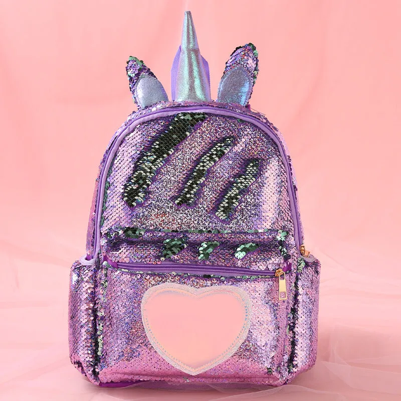 Dazzling Unicorn Backpack Sequin Cute Satchel Kids Children Travel Bookbag