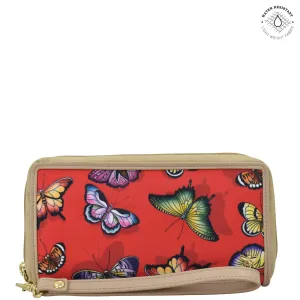 Fabric with Leather Trim Wristlet Travel Wallet - 13000