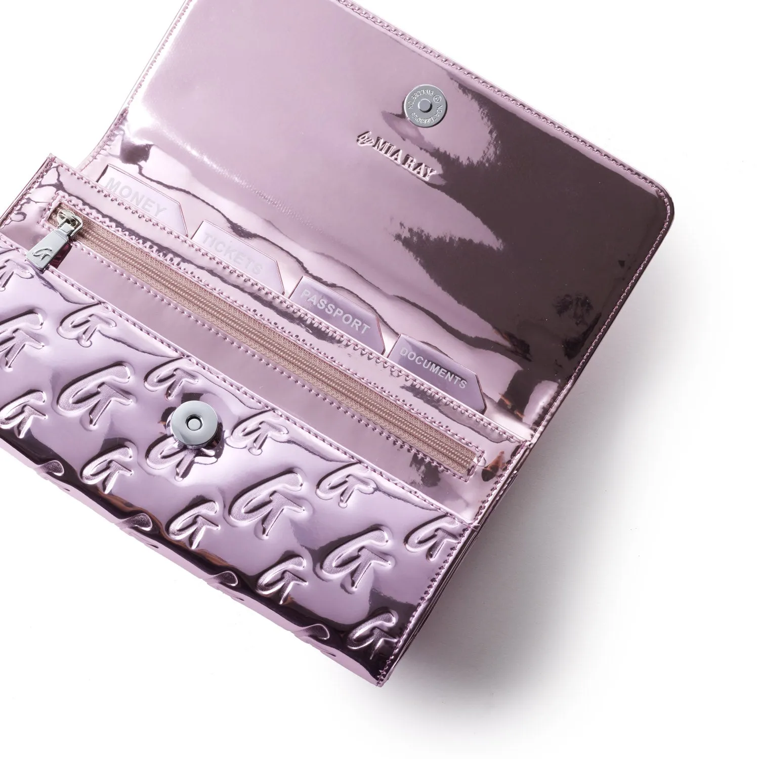 GLAM-AHOLIC MONOGRAM TRAVEL WALLET METALLIC PINK