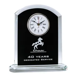 Glass Clock w Rounded Top Black Award