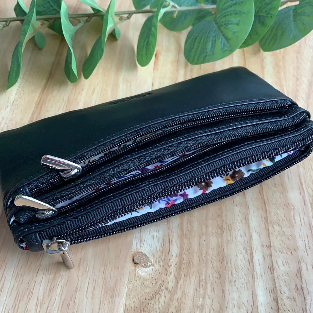 Graffiti Multi Zip Leather Flat Purse