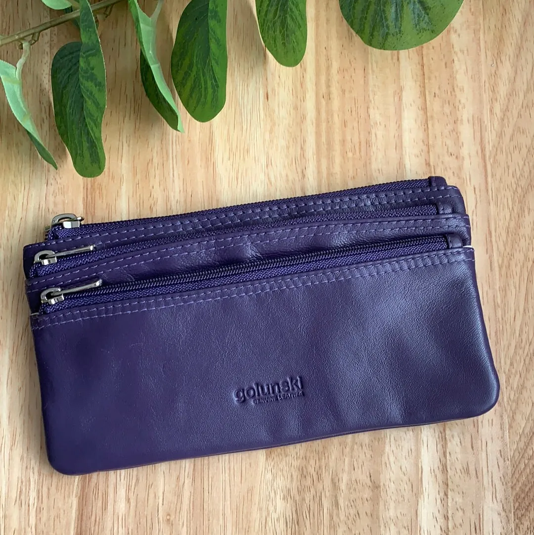 Graffiti Multi Zip Leather Flat Purse