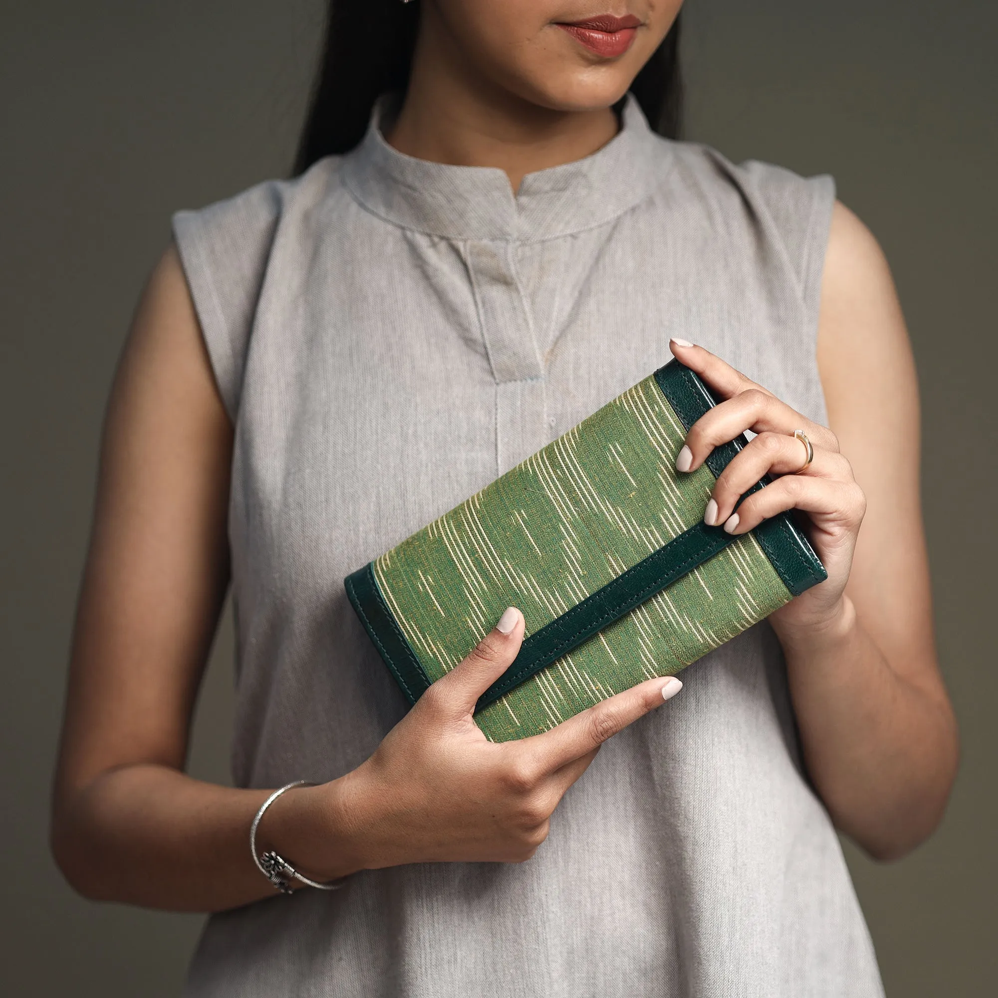 Green - Handcrafted Ikat Weave Leather Wallet