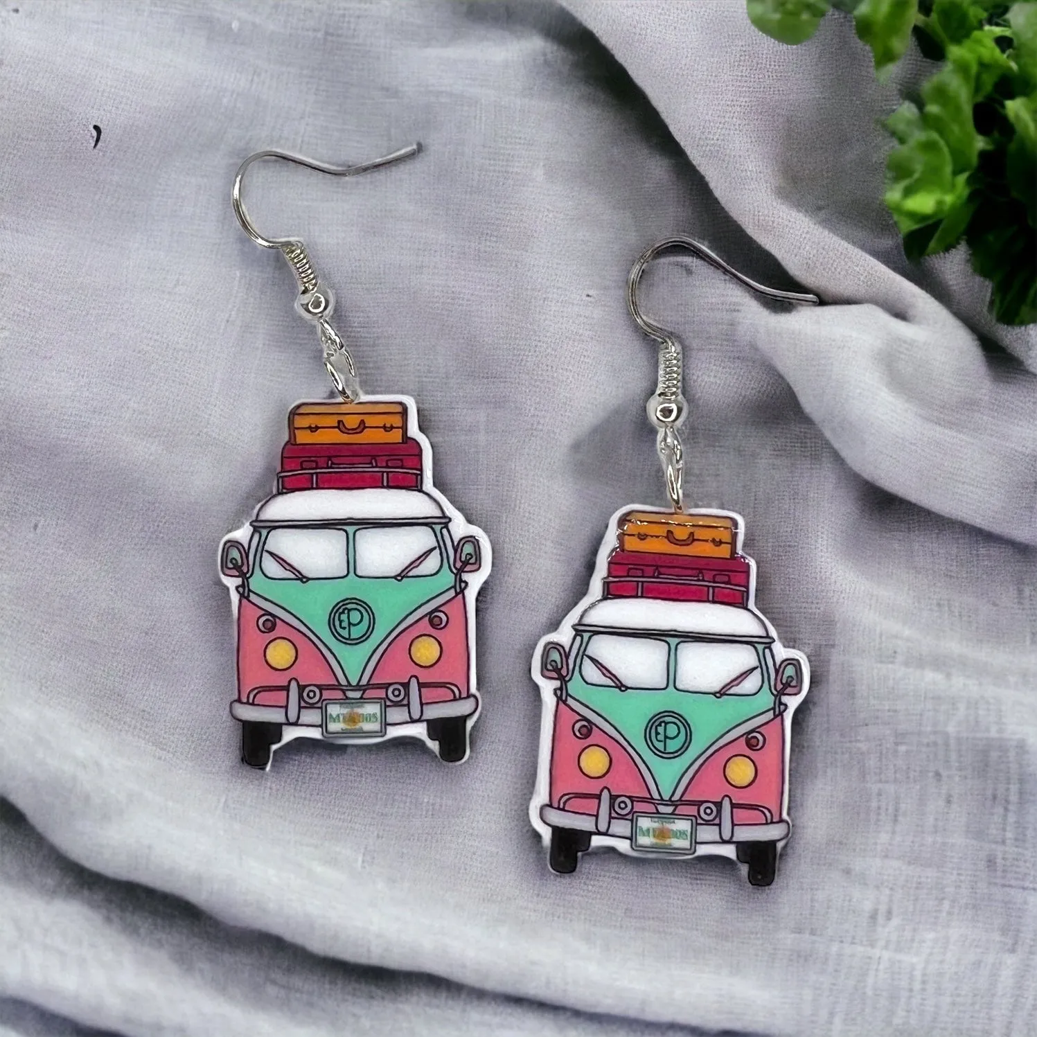 Hippie Van Earrings - Van Accessories, Roadtrip Earrings, Travel Accessories, Flower Power