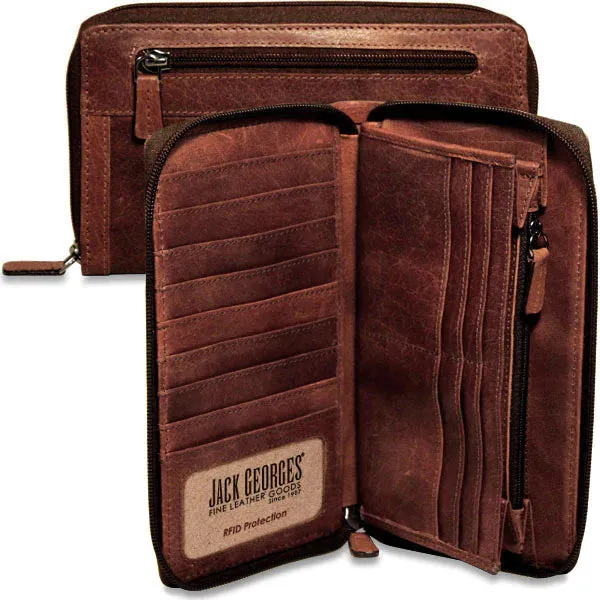 Jack Georges Voyager Large-Zip Around Travel Wallet 7724 Brown