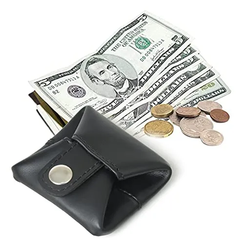 Leather Coin Pouch Change Holder Mini Pocket Wallet Black