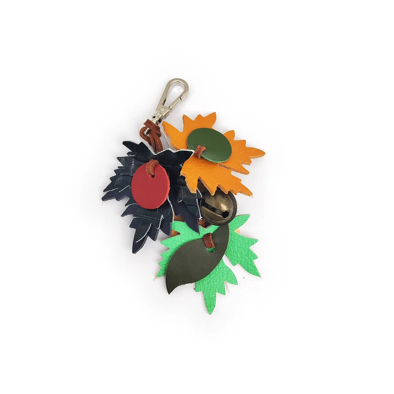 Leather Leaf Bag Charm With Bell