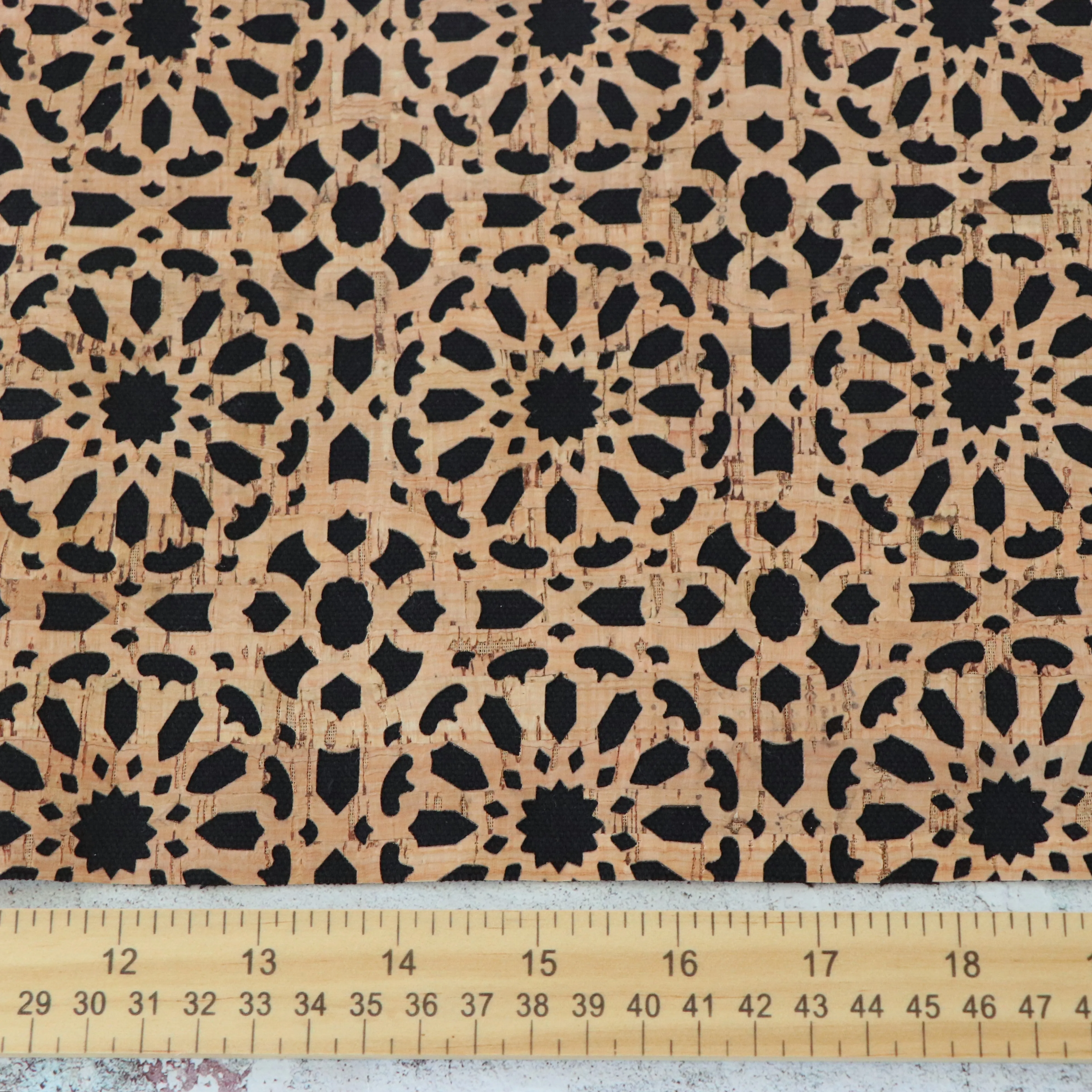 Lite Black Canvas Backed Mandala Cork Fabric