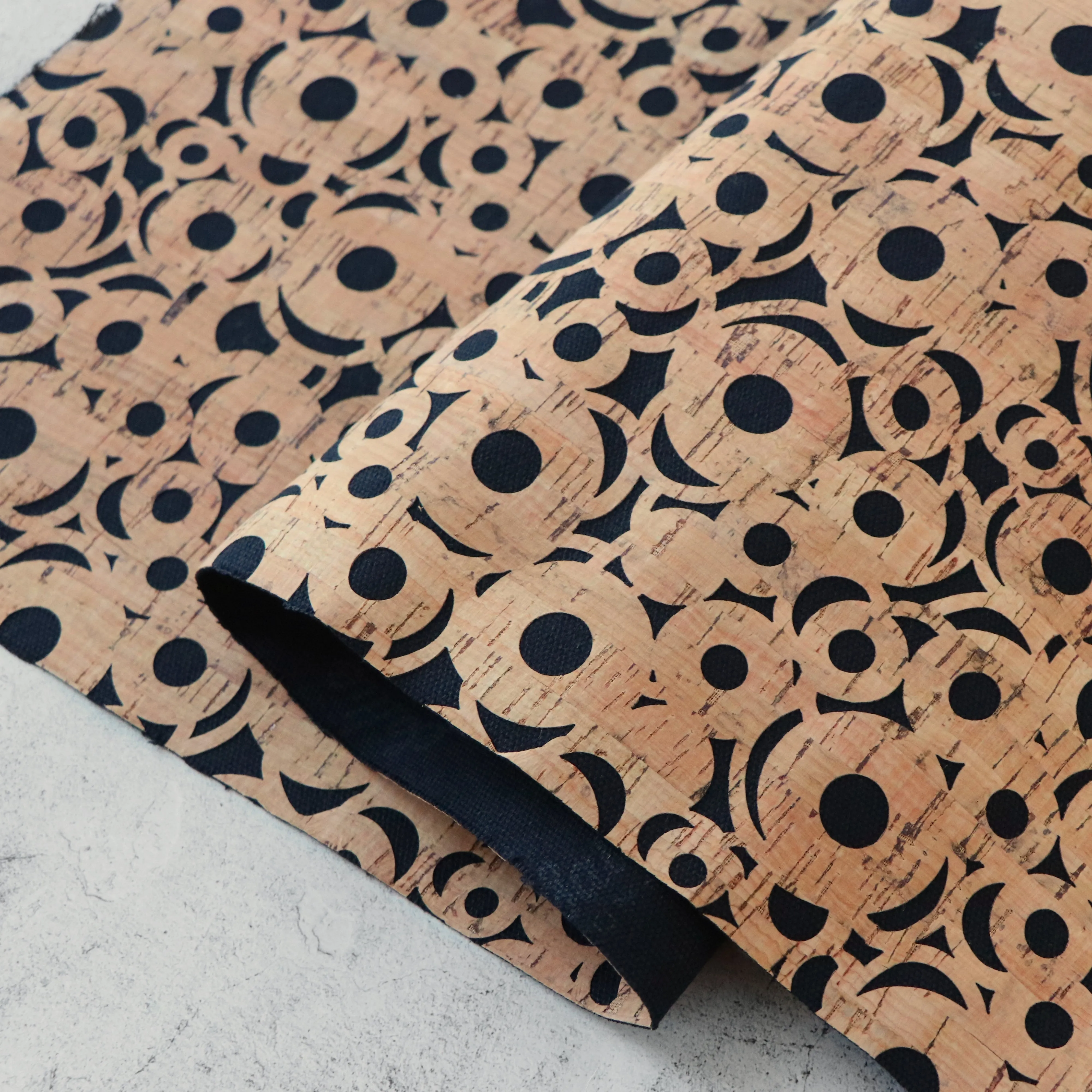 Lite Black Canvas Cheery O's Cork Fabric