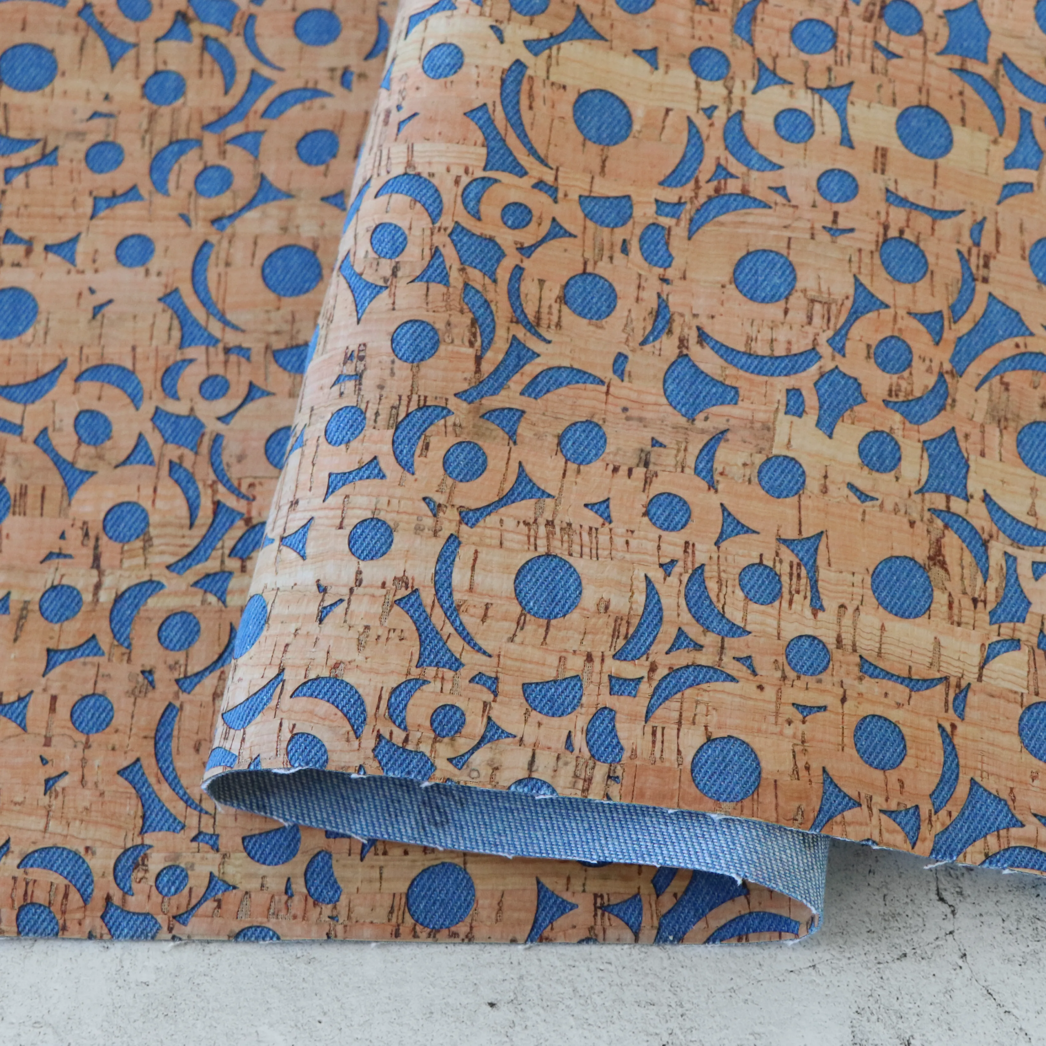 Lite Denim Canvas Cheery O's Cork Fabric