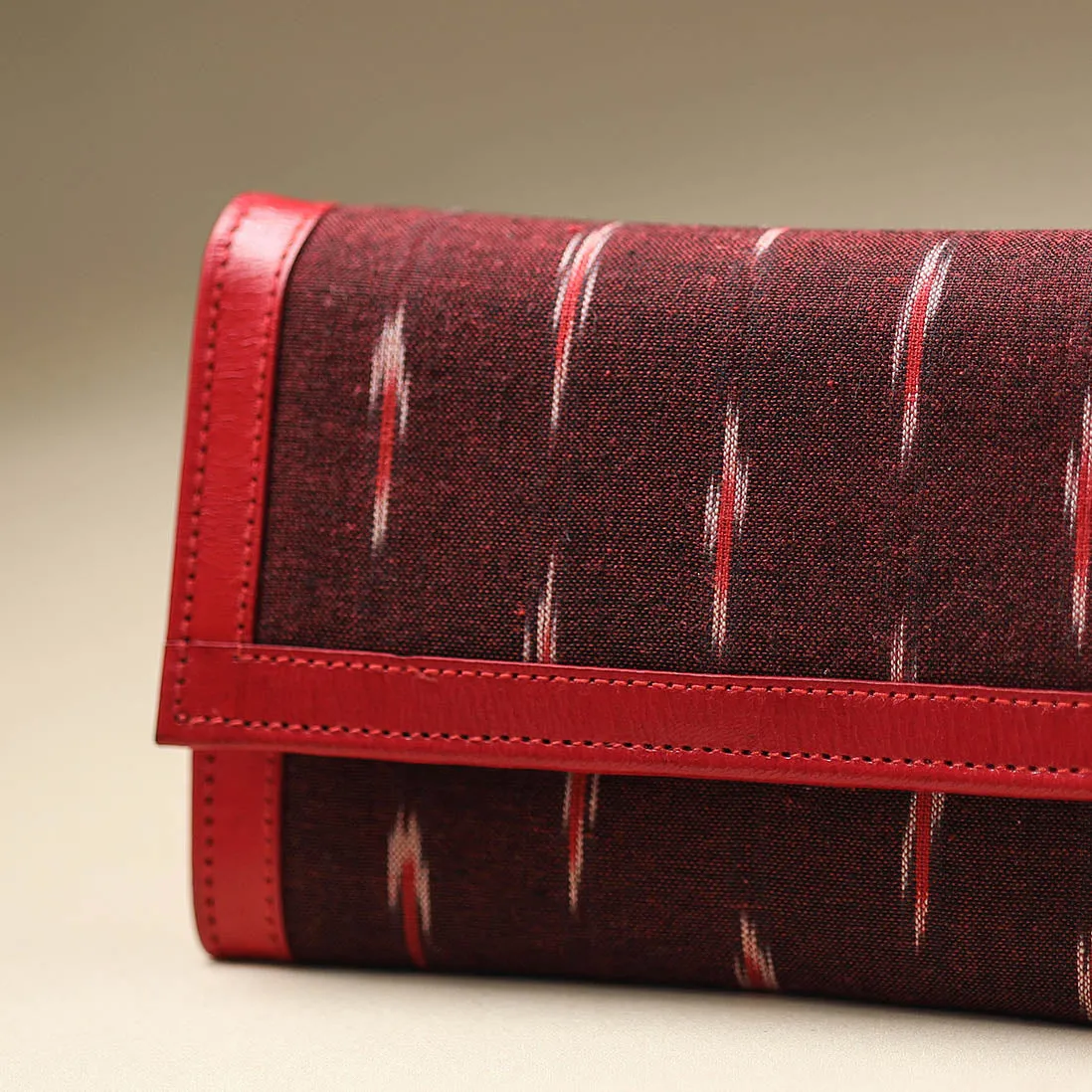 Maroon - Handcrafted Ikat Weave Leather Wallet