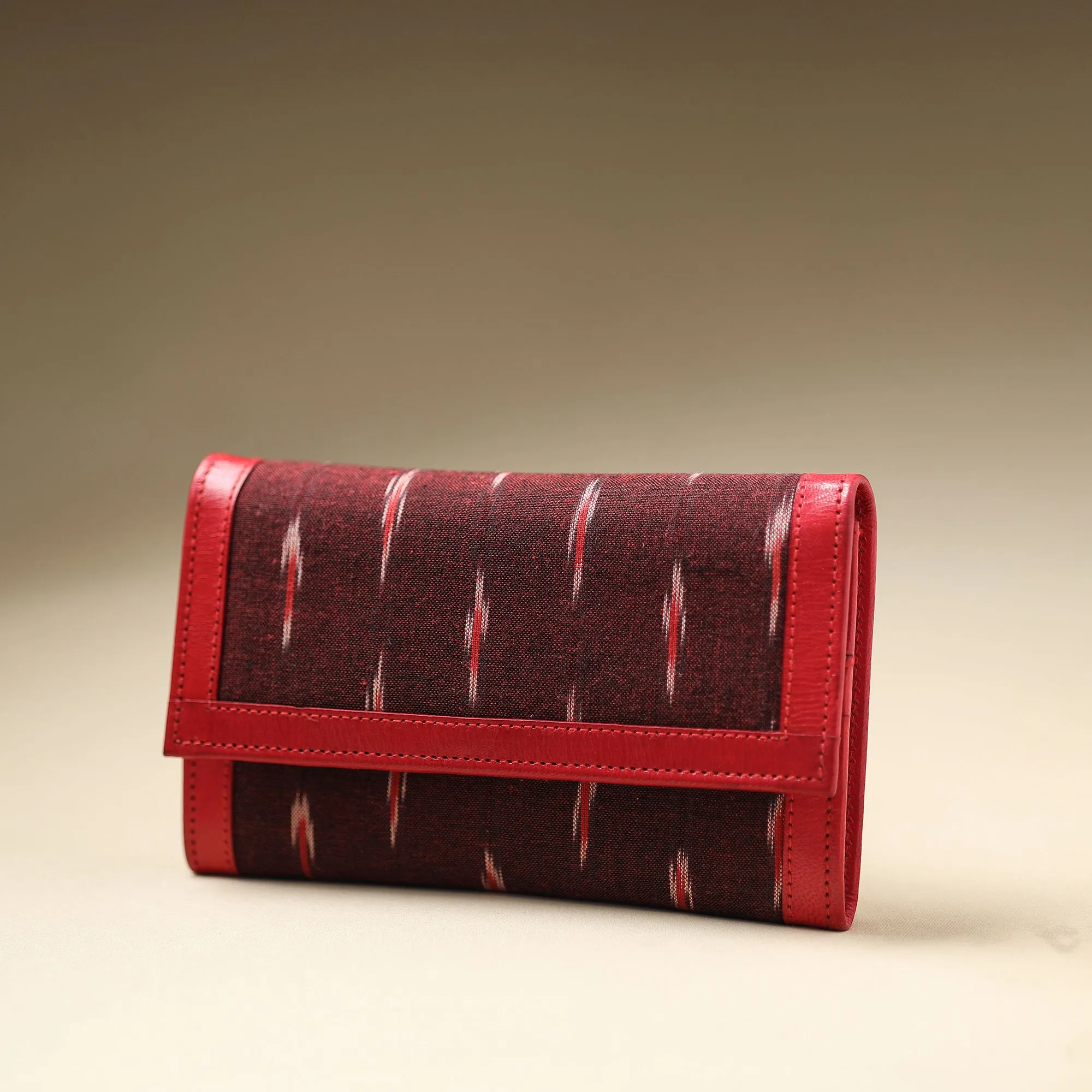 Maroon - Handcrafted Ikat Weave Leather Wallet