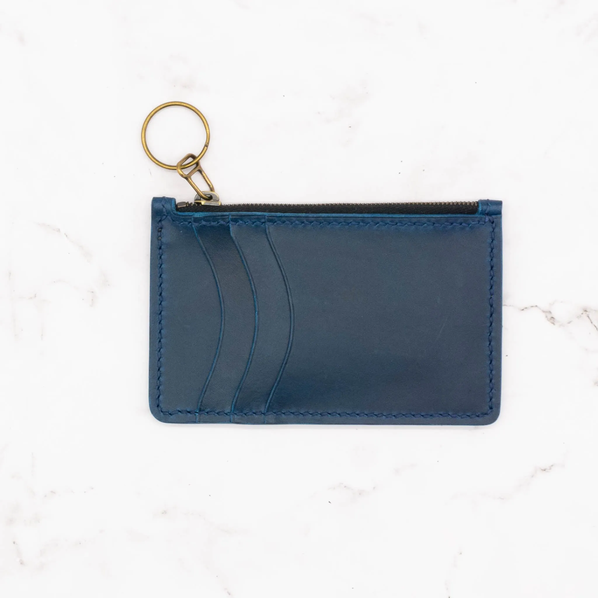 Medium Leather Wallet with Top Zipper and Key Ring