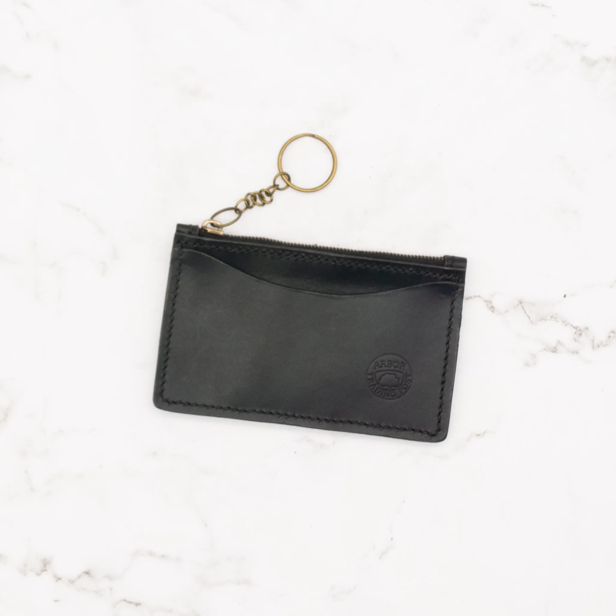 Medium Leather Wallet with Top Zipper and Key Ring