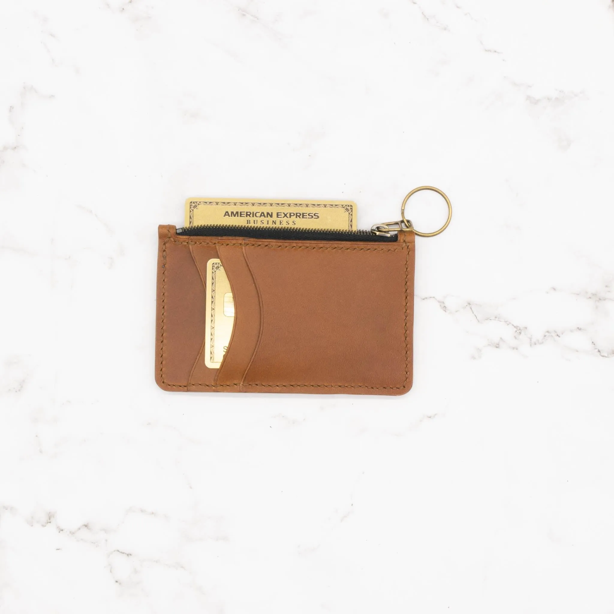 Medium Leather Wallet with Top Zipper and Key Ring