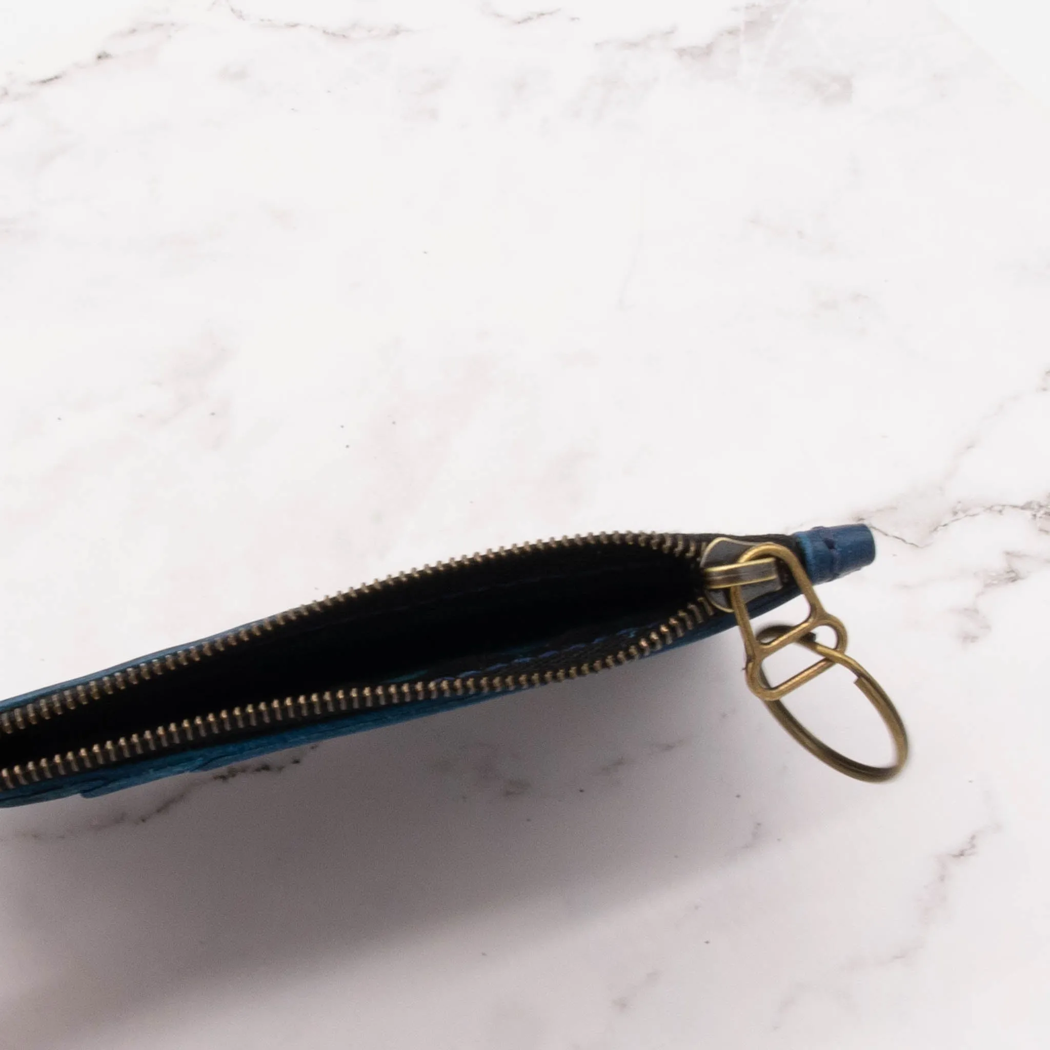 Medium Leather Wallet with Top Zipper and Key Ring