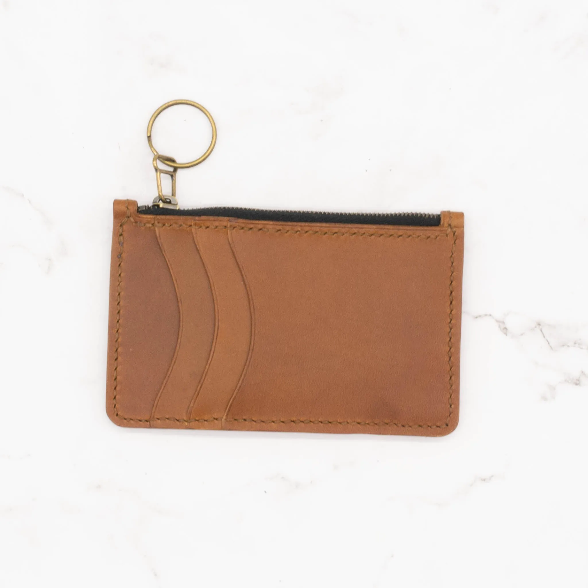 Medium Leather Wallet with Top Zipper and Key Ring