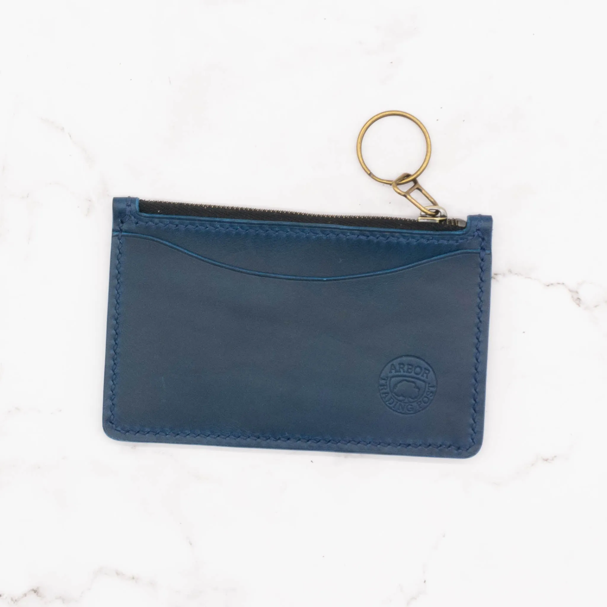 Medium Leather Wallet with Top Zipper and Key Ring