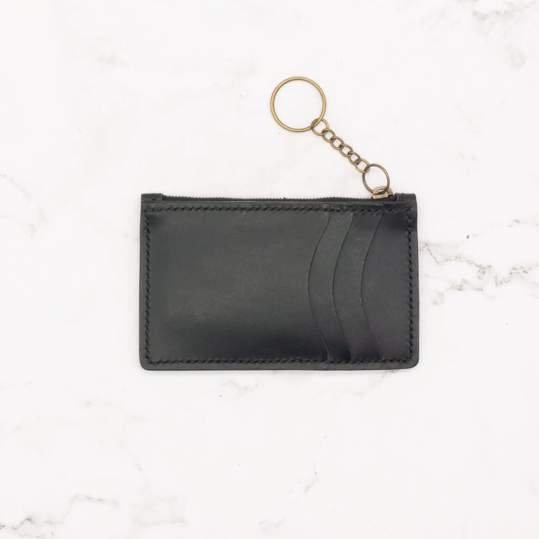 Medium Leather Wallet with Top Zipper and Key Ring