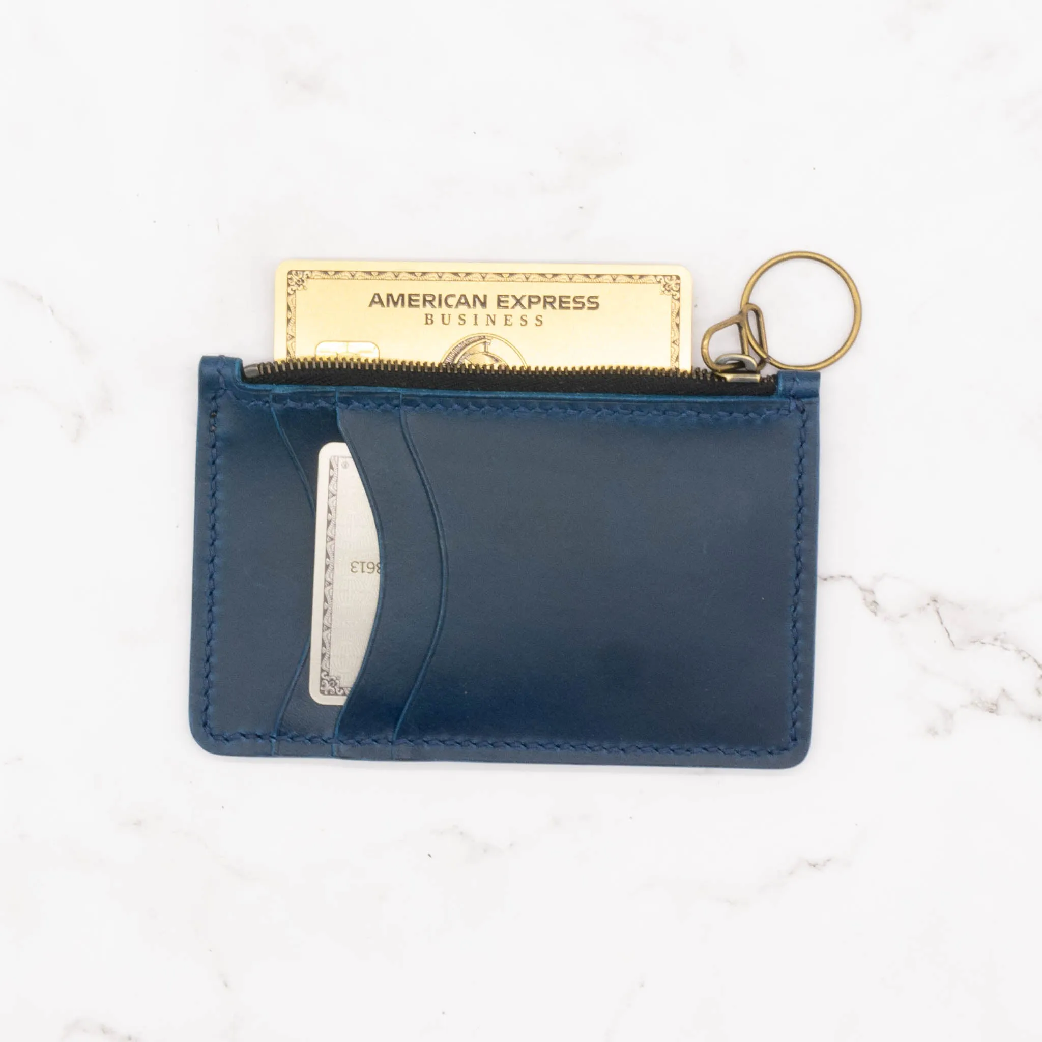 Medium Leather Wallet with Top Zipper and Key Ring