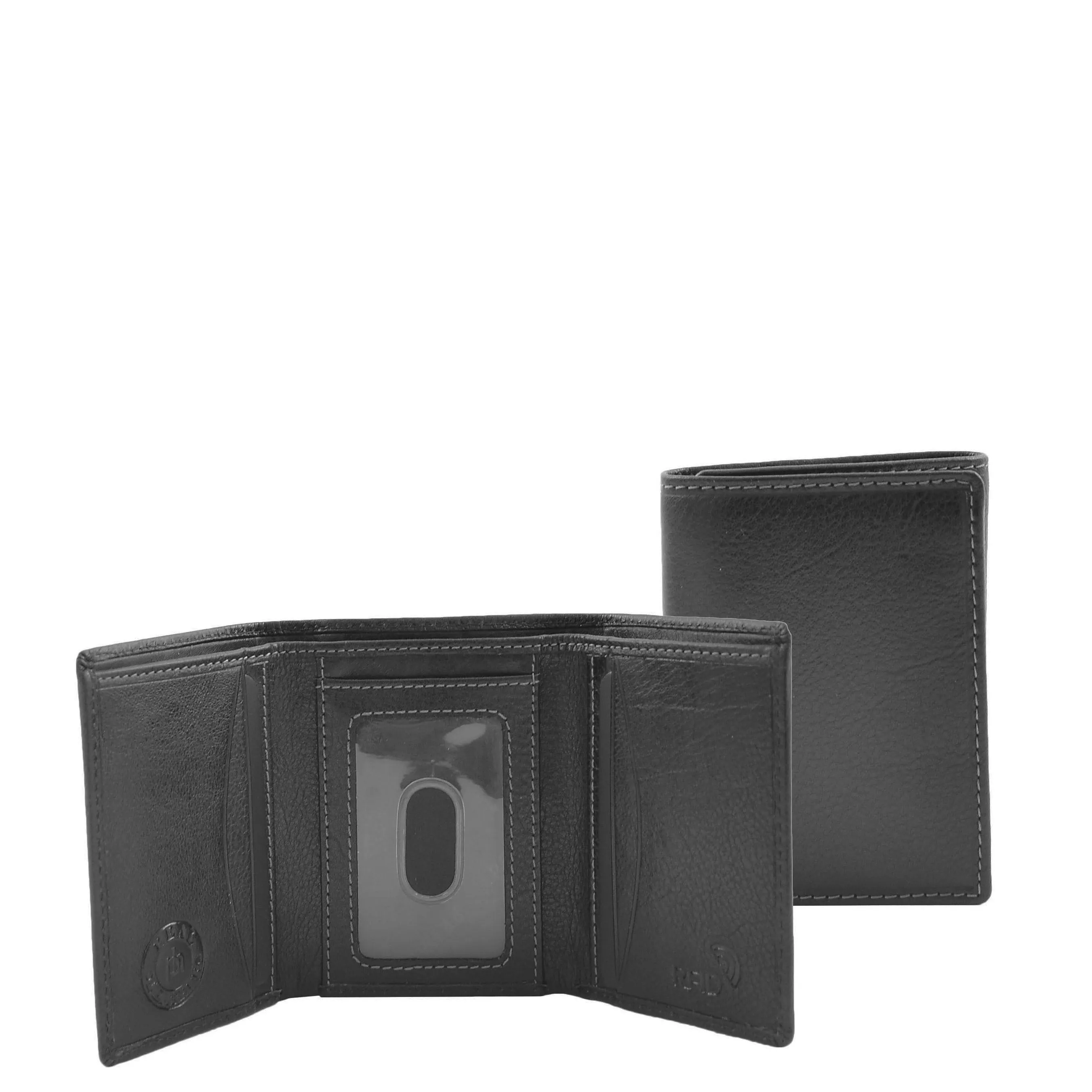 Mens Black Leather Trifold Wallet RFID Blocking ID Credit Cards Banknotes Boxed A60