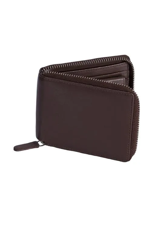 Men's Smooth Nappa Leather Zip-Round Wallet with RFID Blocking and Coin Purse