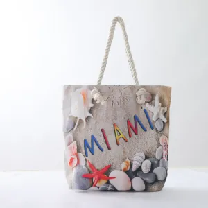 Miami Multicolor Font and Seashells Beach Fashion Tote Bag with Zipper - Great Miami Fans Gift