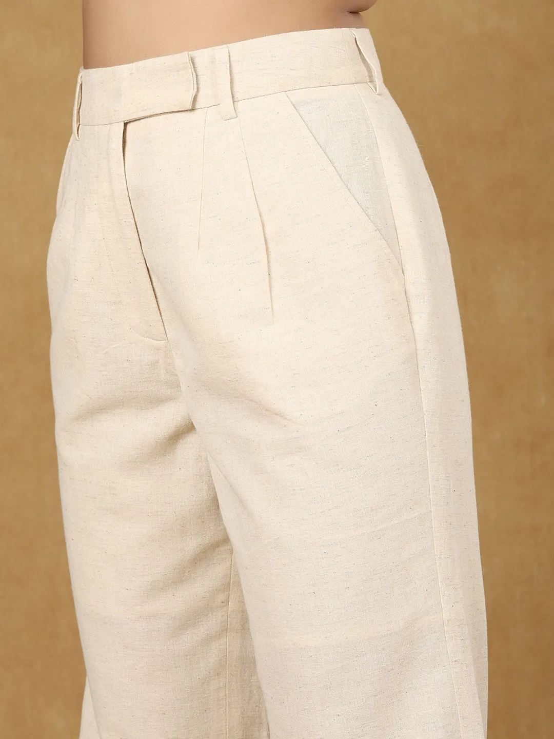 Off - White Cotton Linen Top With Trouser