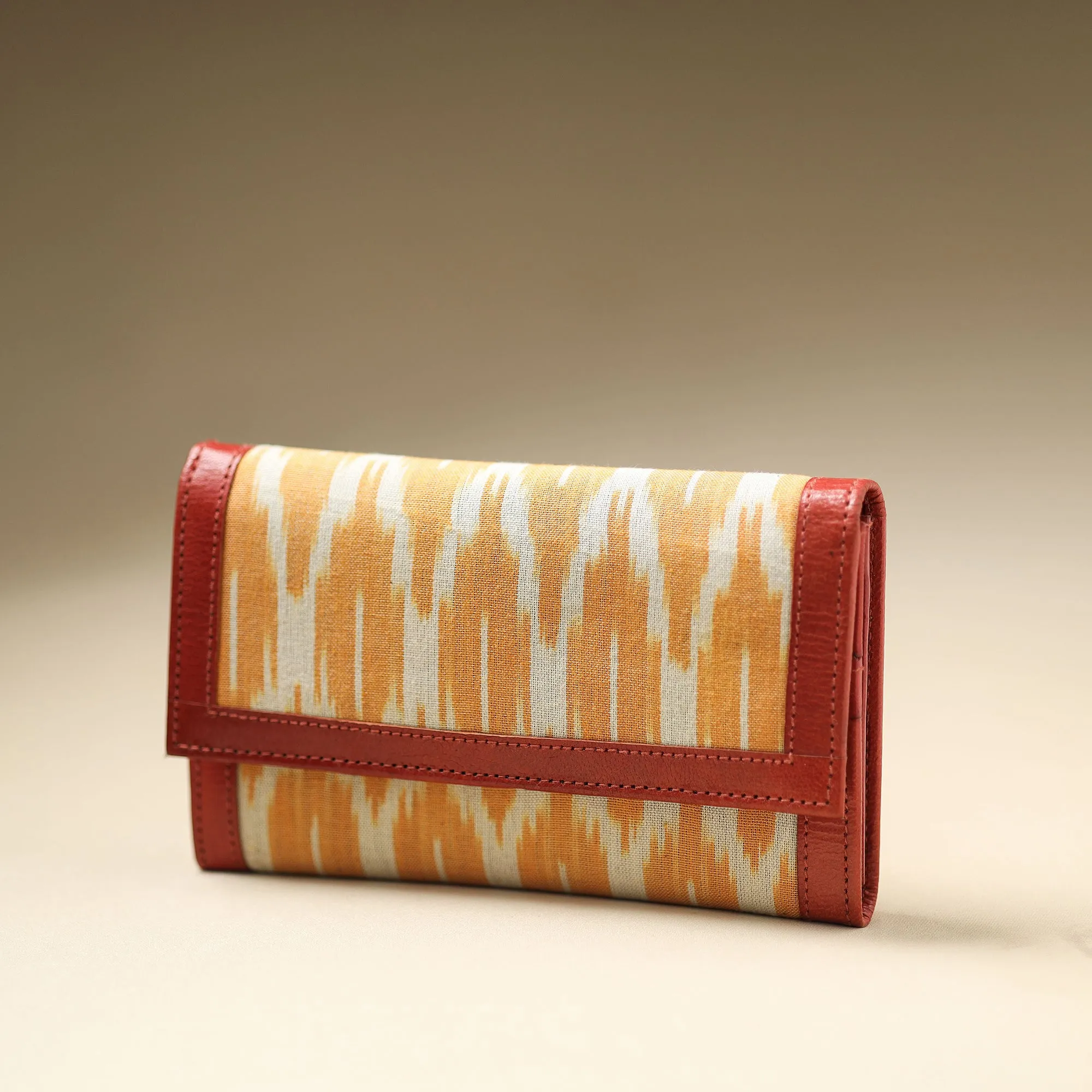 Orange - Handcrafted Ikat Weave Leather Wallet