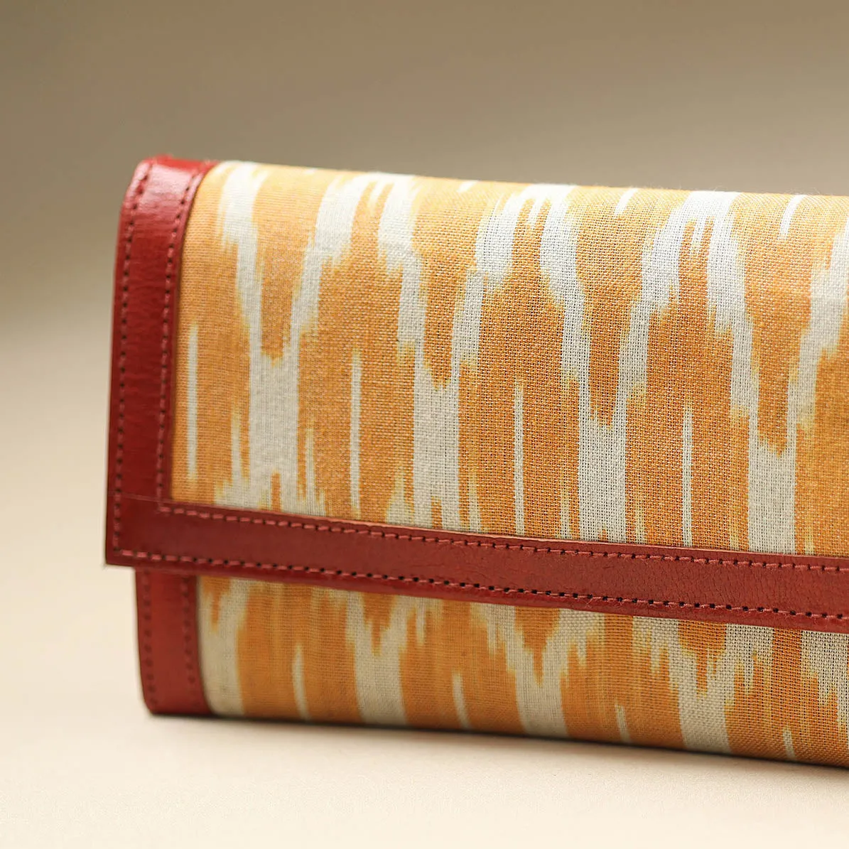 Orange - Handcrafted Ikat Weave Leather Wallet