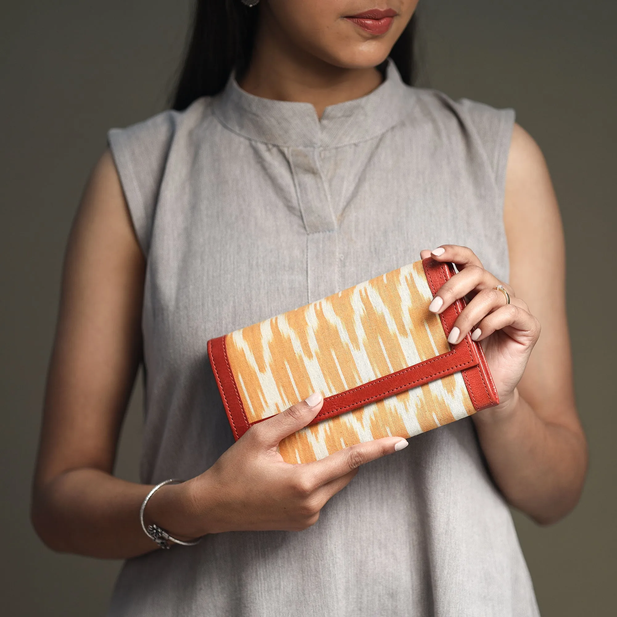 Orange - Handcrafted Ikat Weave Leather Wallet