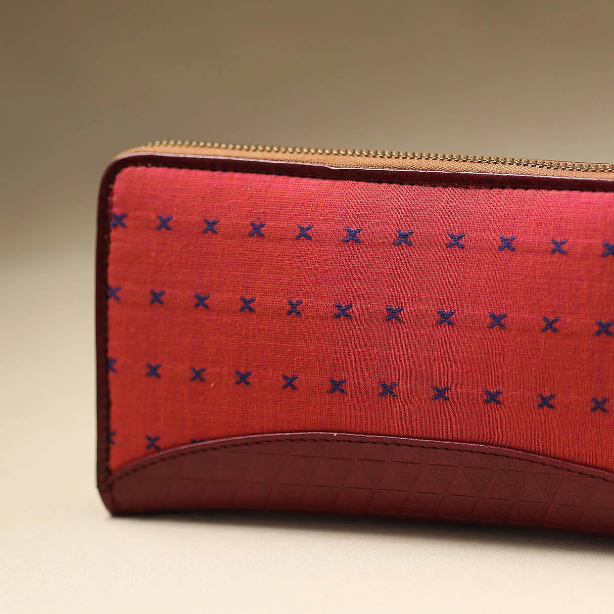 Peach - Handcrafted Jacquard Weave Leather Wallet