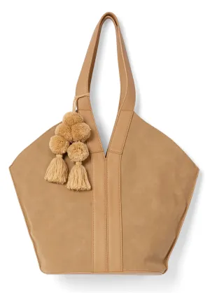 Pom-Pom Detail Tote Bag - Tan