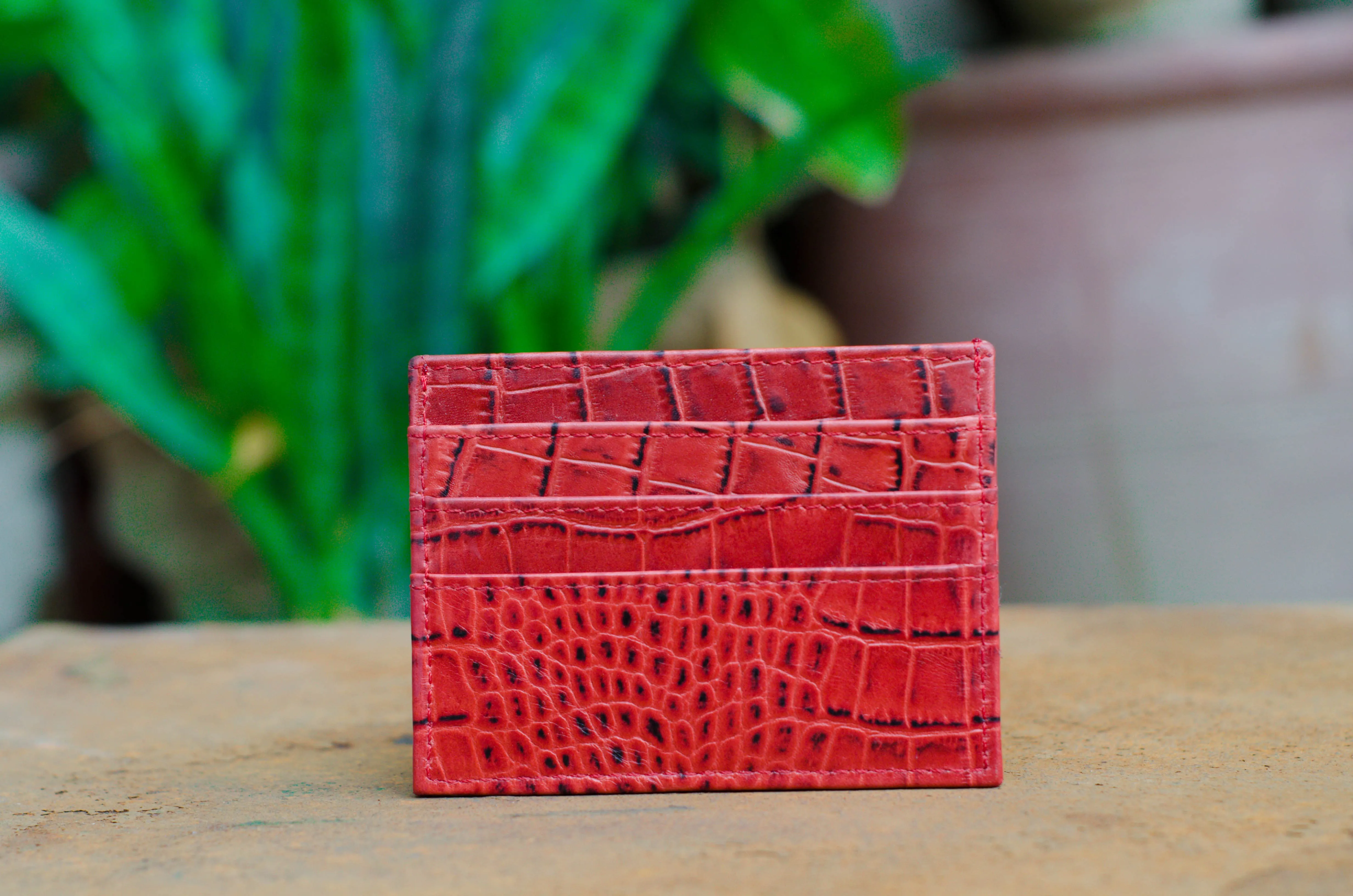 Red Leather Slim Card Holder