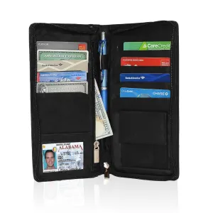 RFID-Blocking Men's Leather Bifold Wallet Organizer Checkbook Card Case - Black