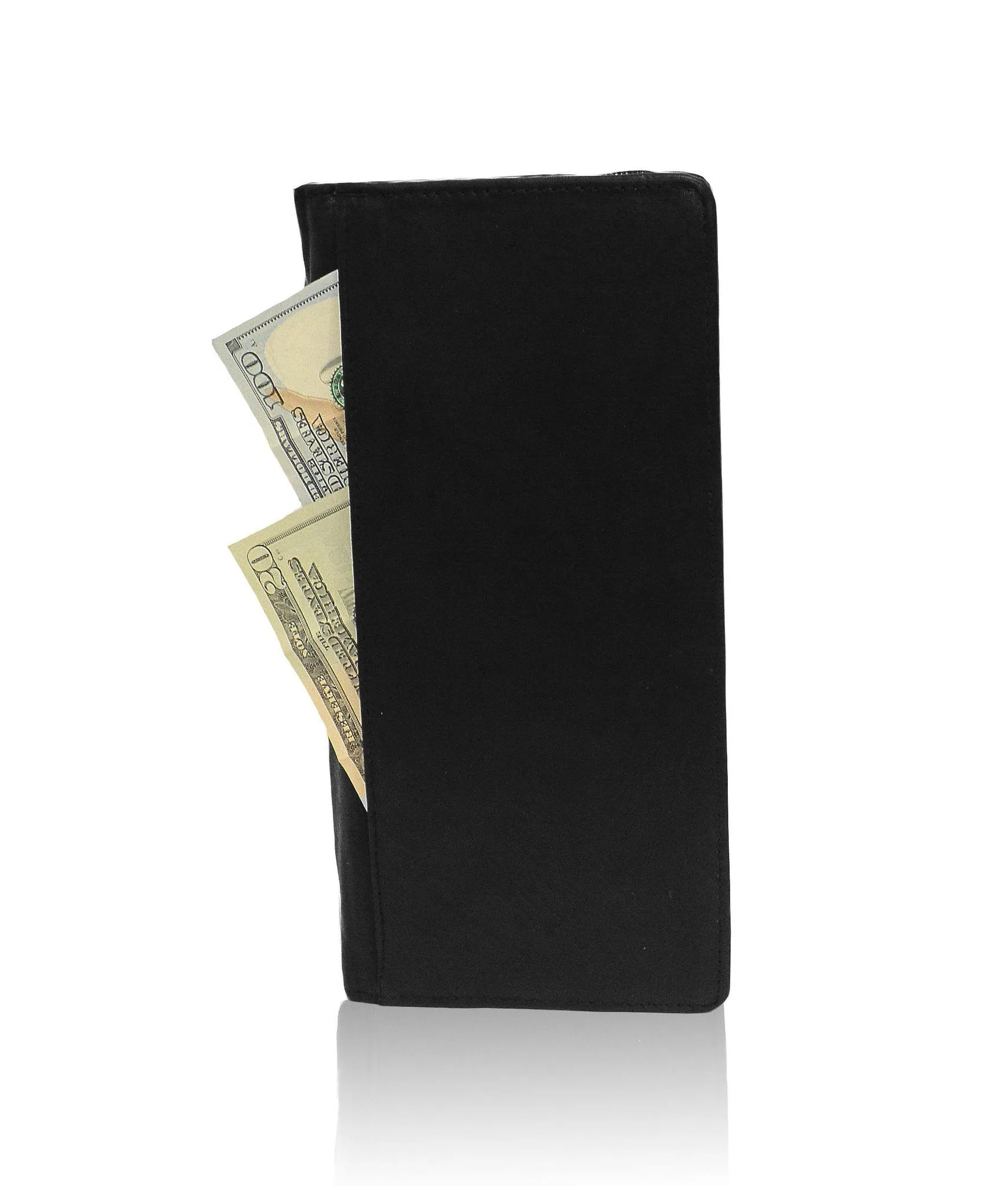 RFID-Blocking Men's Leather Bifold Wallet Organizer Checkbook Card Case - Black