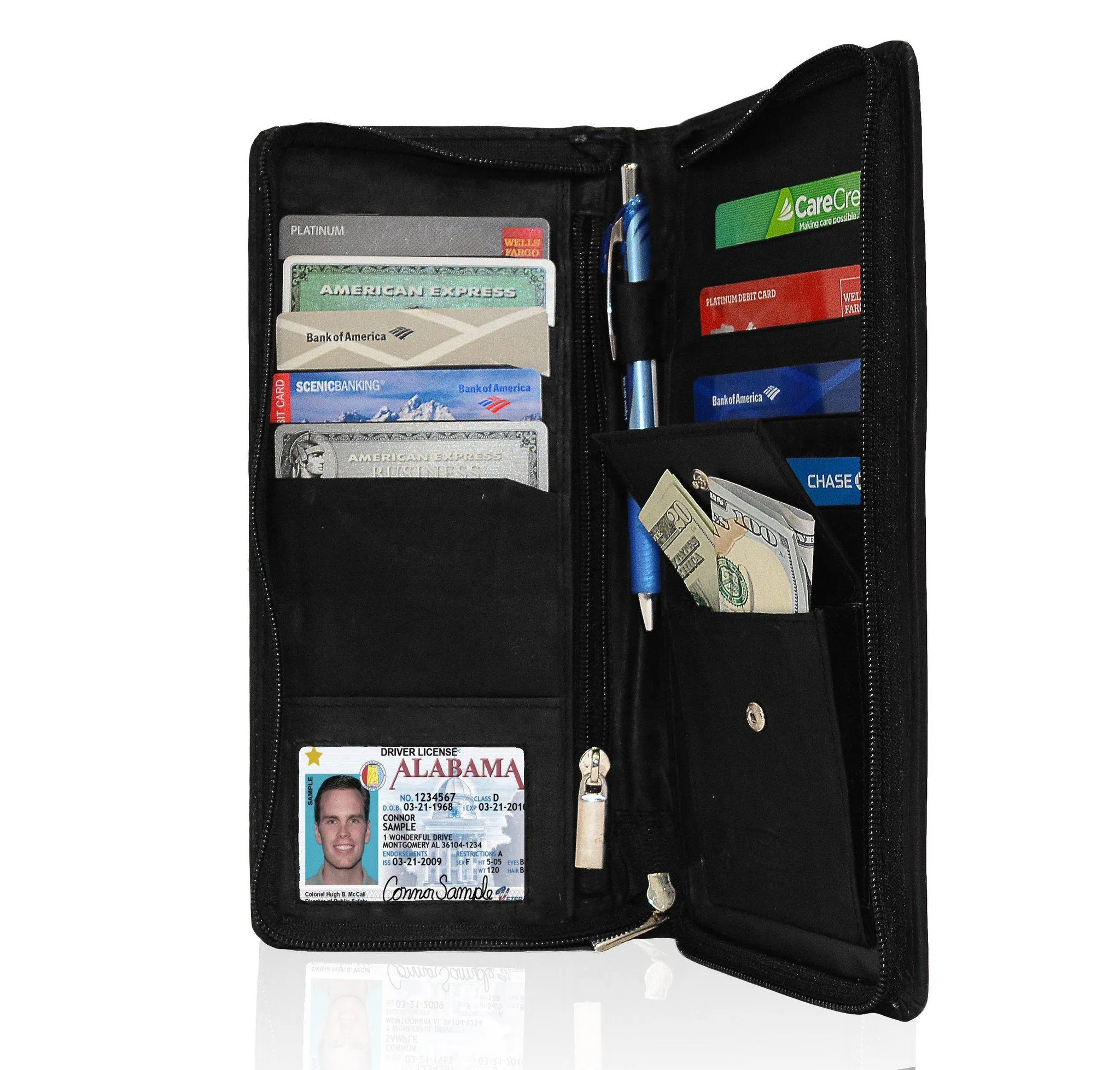 RFID-Blocking Men's Leather Bifold Wallet Organizer Checkbook Card Case - Black