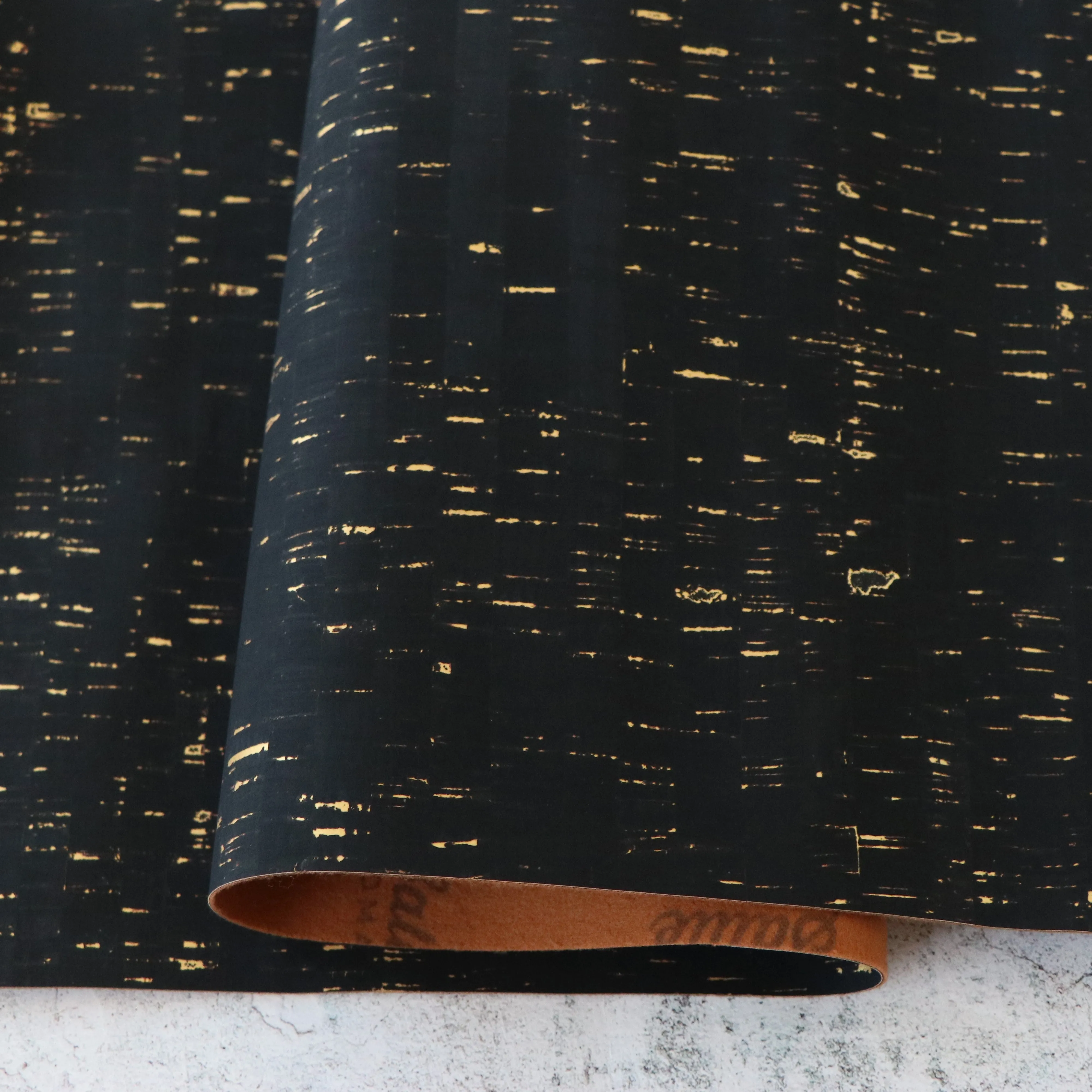 Rustic Natural Black Gold Flecked Cork Fabric