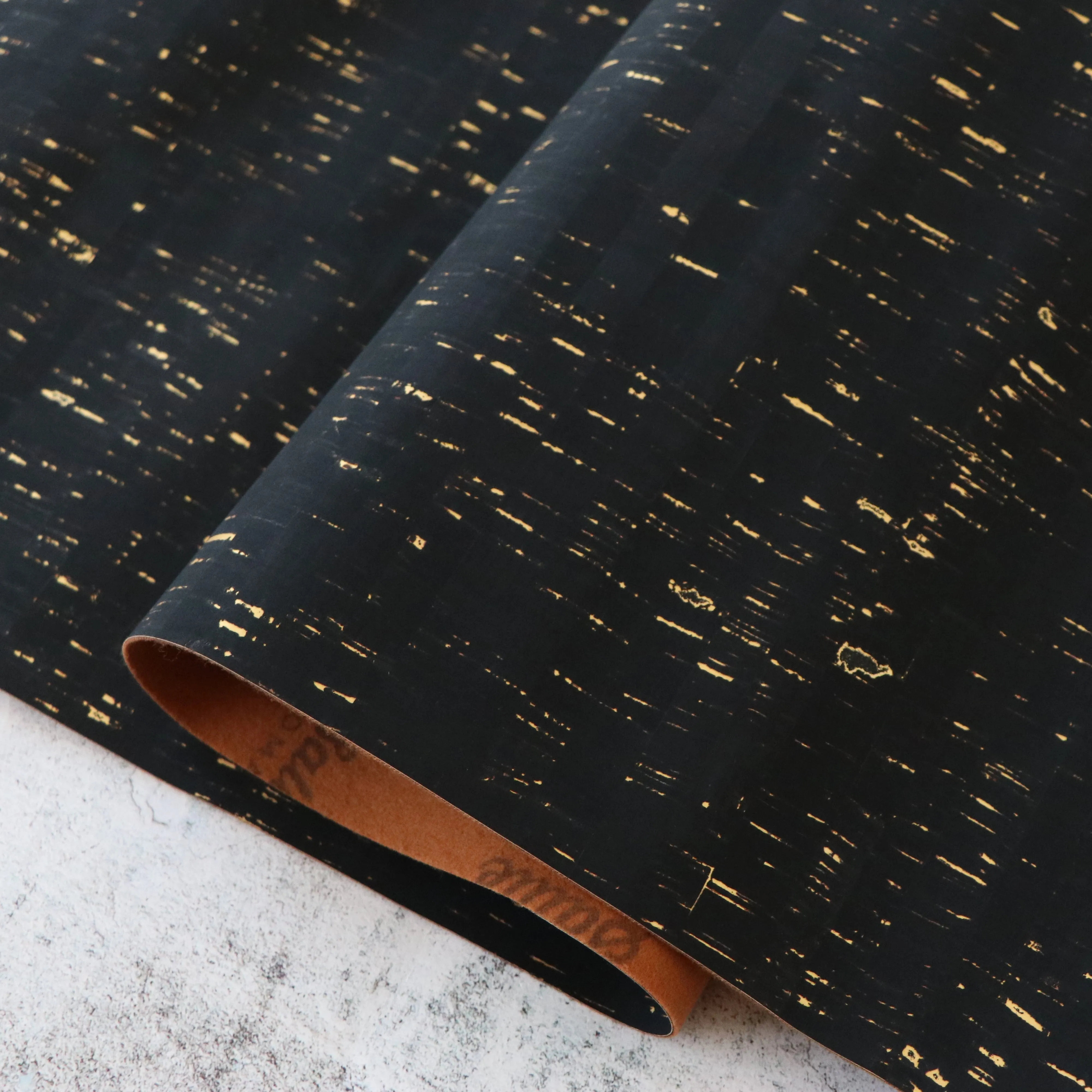 Rustic Natural Black Gold Flecked Cork Fabric